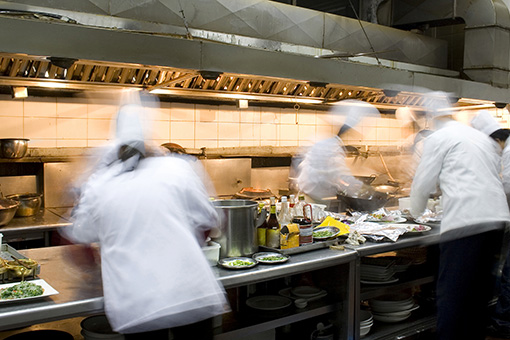 A busy restaurant kitchen